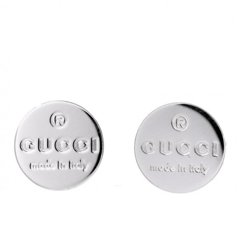 Gucci Studs Round Circle Disk Logo Trademark Earrings Silver Italy $330 Gift box